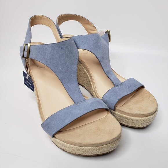 NWT Kenneth Cole Women’s Ortholite T-Strap Wedge Sandals Light Blue Size 10 - Picture 1 of 9